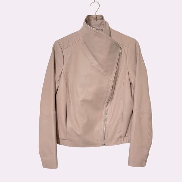 Sam Edelman Leather Bomber Jacket Neutral Blush Pink Size Small Lamb Leather - Picture 3 of 11